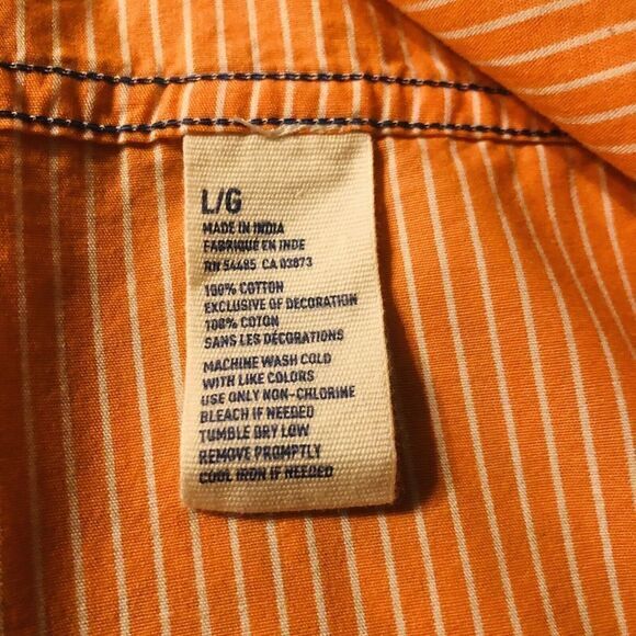 American Eagle Men's Athletic Fit‎ Button Up Orange White Striped Shirt Size L - Picture 6 of 12